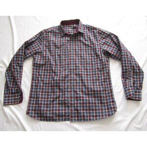 Men Van Heusen Never Tuck Classic Fit Button Plaid Long Sleeve Shirt Sz L(MP281)